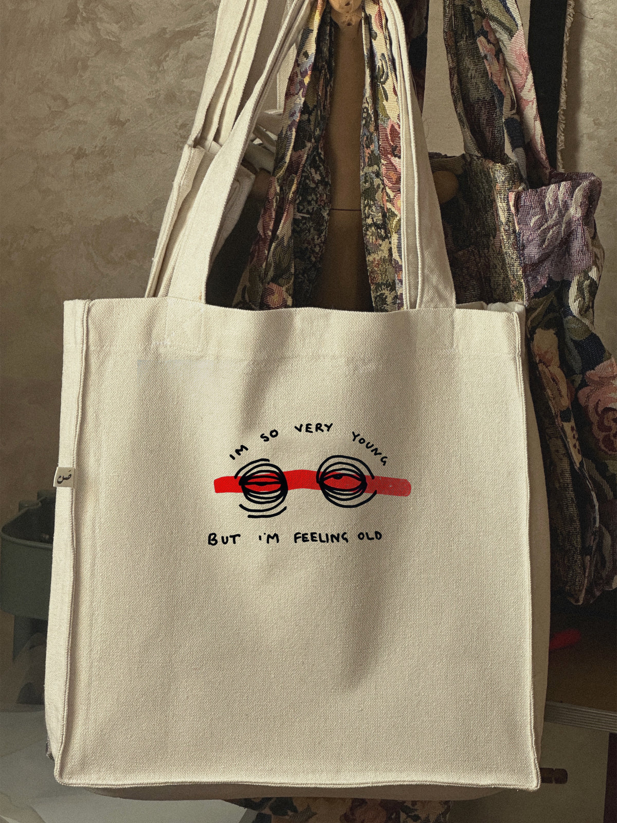 Tired eyes — large tote bag